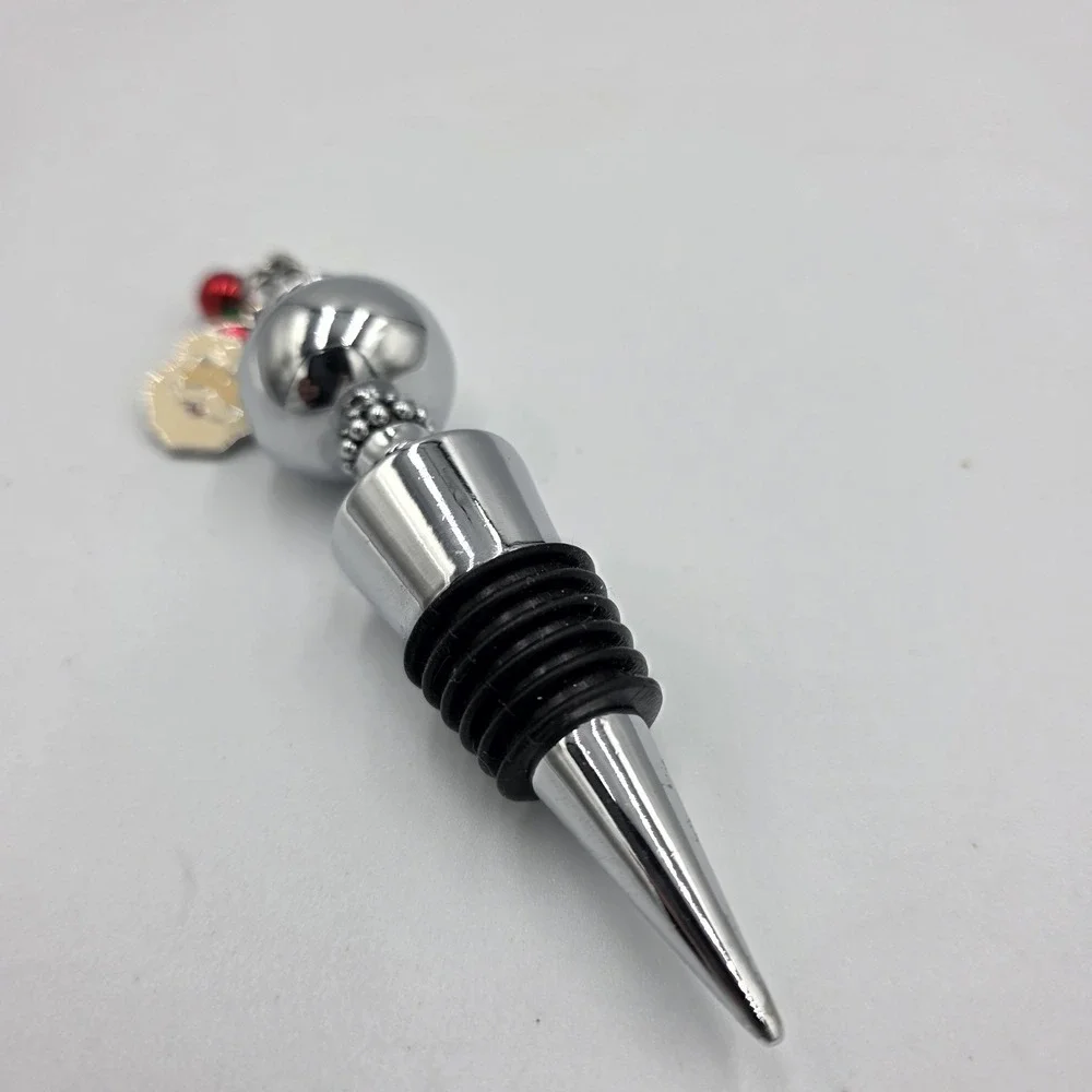 Christmas Silver Metal Wine Stopper Santa & Ornaments Charms Red Green Blue Gold